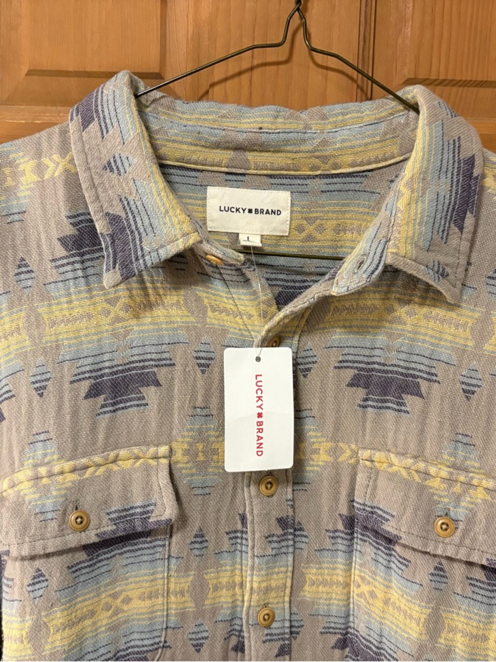 NWT Lucky Brand Men’s Humboldt Utility Shirt/ Shacket, multicolor Aztec print; L